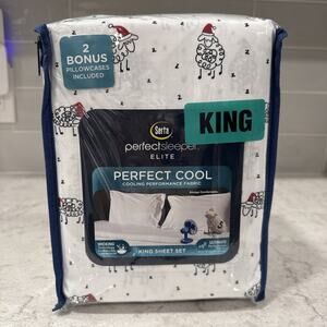 6 Pc SANTA SHEEP King Serta Perfect Sleeper Elite Cooling Cool Fabric Sheet Set